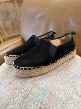 Sam Edelman Black Suede Espadrille Platform Loafers
